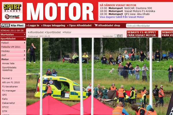 Aftonbladetin verkkosivu uutisoi tapahtuneen tuoreeltaan.