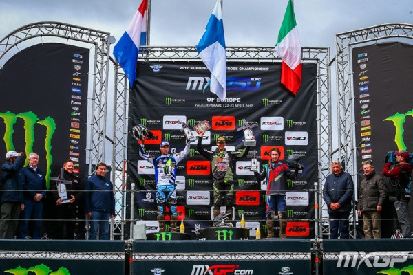 Miro Sihvonen nousi korkeimmalle korokkeelle Valkenswaardin kisaviikonlopun jälkeen. Kuva: MXGP 